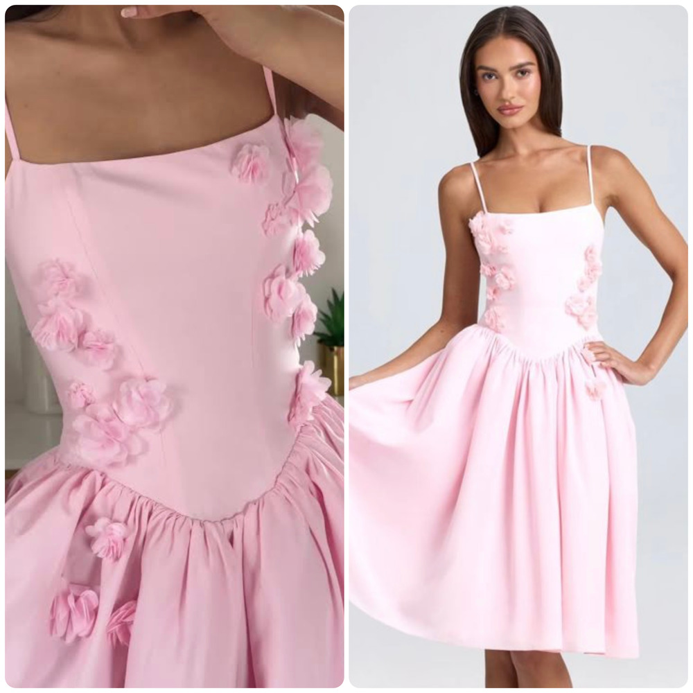 Oh Polly Floral Appliqué Midi Dress in Blush Pink Size 10 New